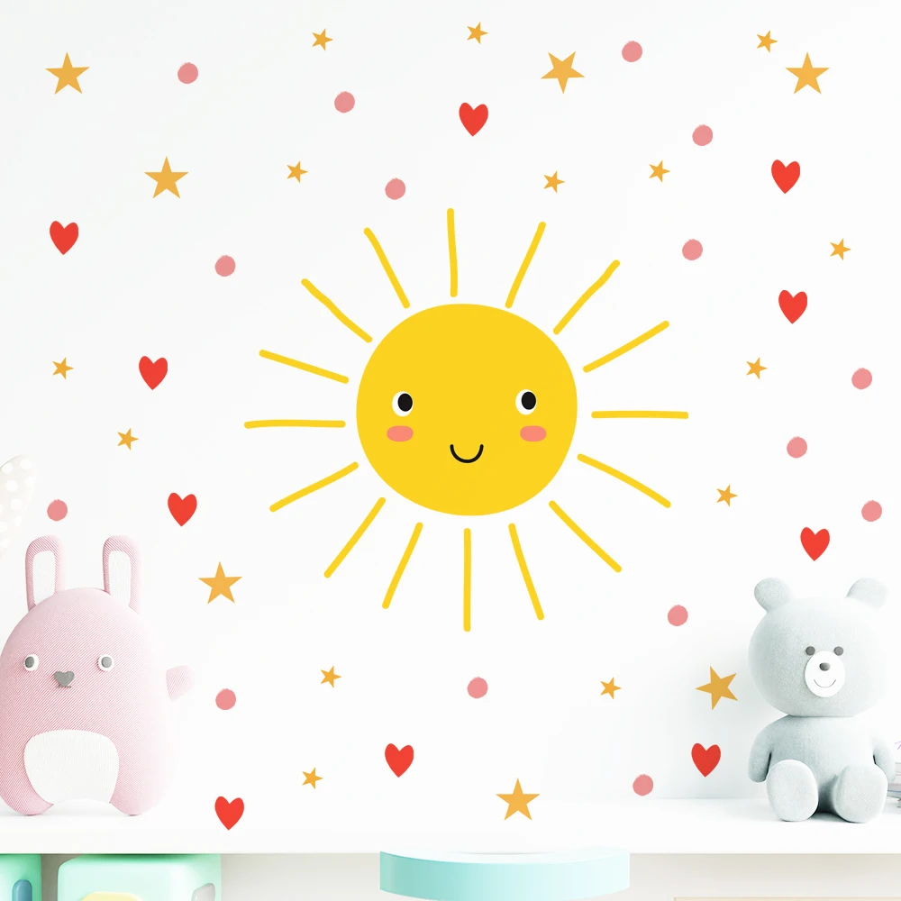 Cartoon Lächeln Sonne Wandt attoos für Kinderzimmer Kinderzimmer Wand dekoration Wohnkultur abnehmbare DIY Aufkleber auf Wand Hintergrund Kunst Wandbilder