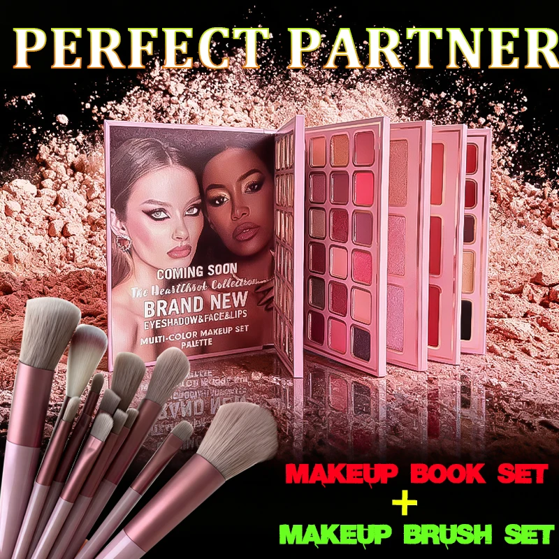 Ensemble de palette et pinceaux de maquillage multifonctionnels 78 couleurs, mat, nacré, paillettes, surligneur, contour, fard à joues, fard à paupières, palette combinée de brillant à lèvres,