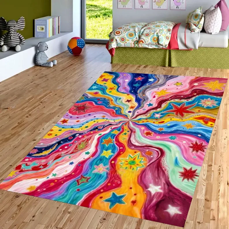 Bunter verträumter bedruckter Teppich, Bürodekoration, Teppich, abstrakt, geometrisch, Vortex, Schlafzimmer, Nachttisch, Veranda, rutschfeste Bodenmatte Image