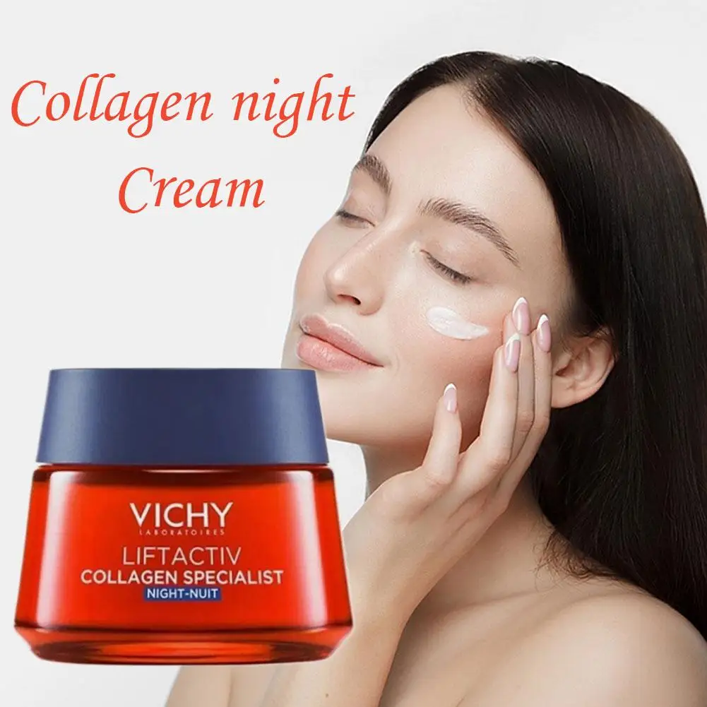 VICHY Kollagen-Gesichtscreme, feuchtigkeitsspendend, Anti-Aging, leicht zu absorbieren, aufhellend, Anti-Falten, revitalisierende Nachtcreme, Hautpflege Image