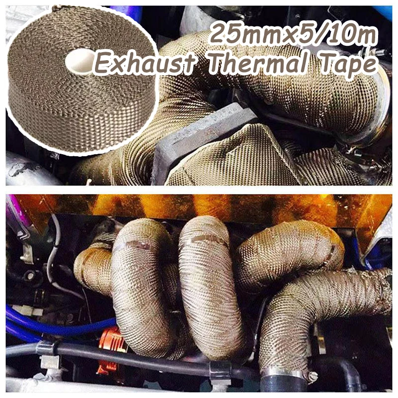 Rotolo da 5 m Scudo termico in fibra di vetro Nastro termico per scudo termico in fibra di vetro per moto Nastro termico di scarico ad alta temperatura con fascette in acciaio inossidabile