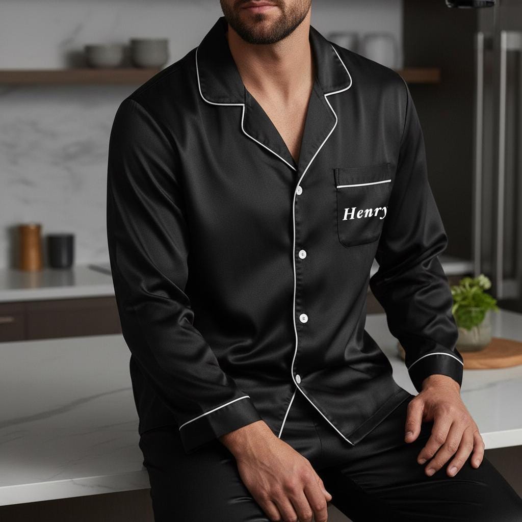 Pigiama da uomo in raso personalizzato, pigiama a maniche lunghe, pigiama di lusso, pigiama da uomo personalizzato, regalo per il padre della sposa, r