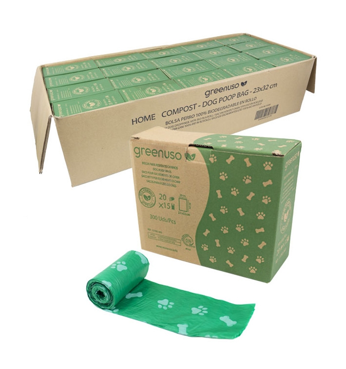 Greenuso MONOUSO - Kompostierbare Tasche 23x32cm Hunde Biologisch abbaubare Rollen R20x15 (6.000 Stück) Image