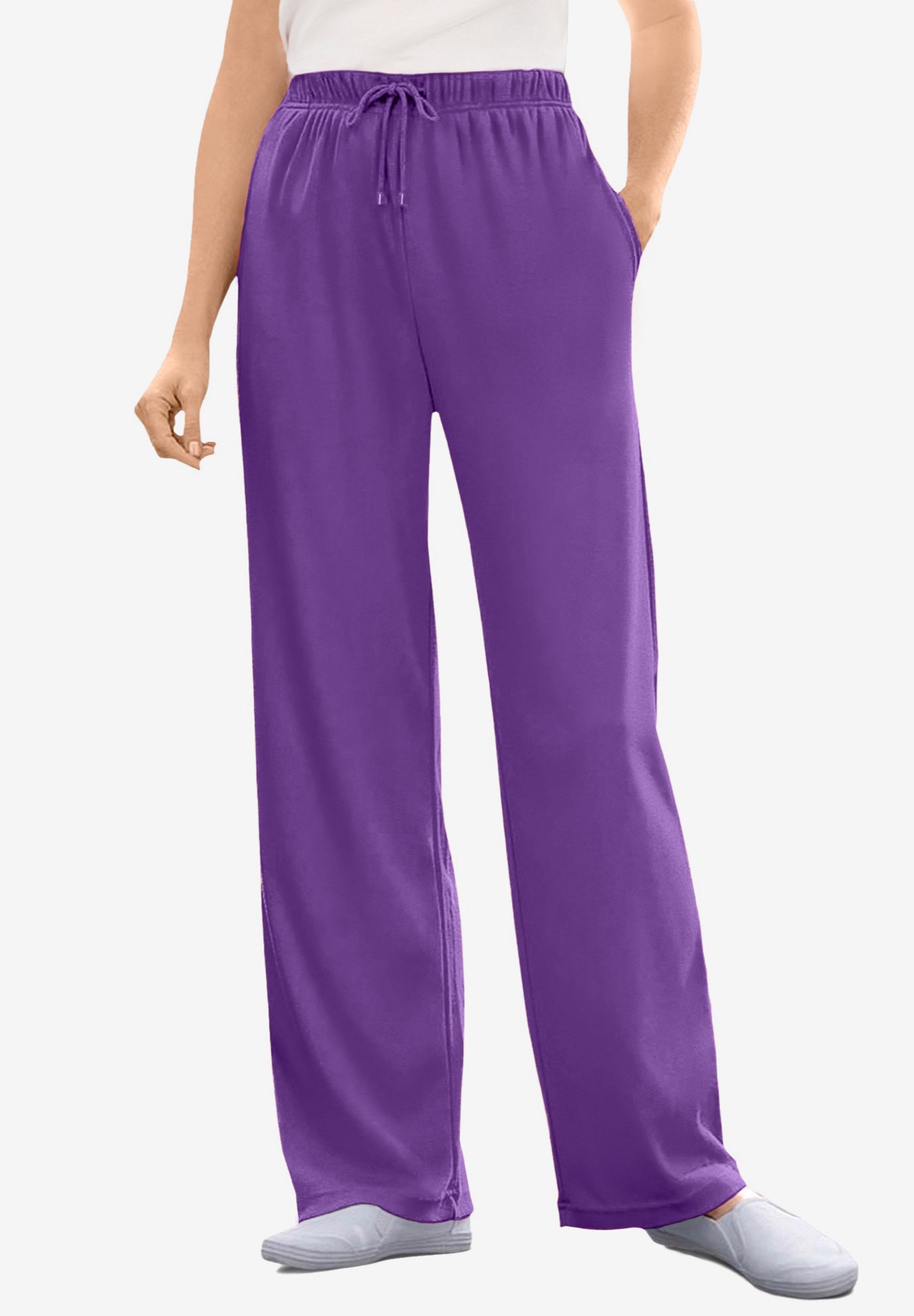 Plus Size Women's Sport Knit Straight-Leg Pull-On Pants by Woman Within in Purple Orchid (Size M)