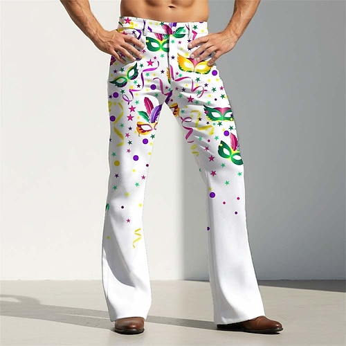 Mardi Gras Homme Plumes Encre Splash Carnaval Pantalons Pantalon Disco Pantalons pattes d'éléphant des années 60 et 70 Taille Moyenne Vintage Rétro Soirée Fête Poches Latérales Pantalon à jambe évasée