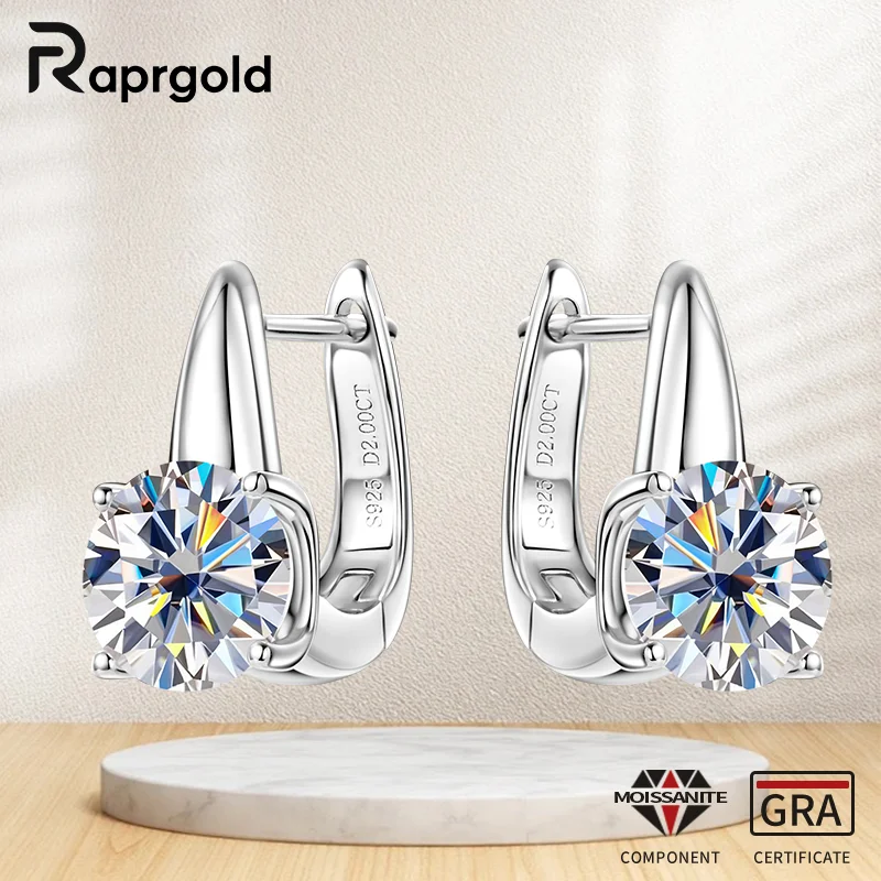RAPRGOLD GRA zertifizierte 2CT runde Moissanit U-förmige Creolen für Frauen S925 Sterling Silber Huggie Ohrring Schmuck Geschenke Image