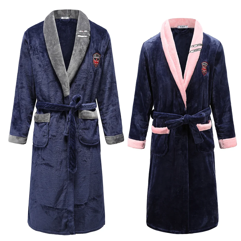 Winter Plus Größe Paar Robe Nachtwäsche Verdickt Korallen Fleece Warme Nachtwäsche Kimono Bademantel Kleid Lose Hause Kleidung Loungewear Image