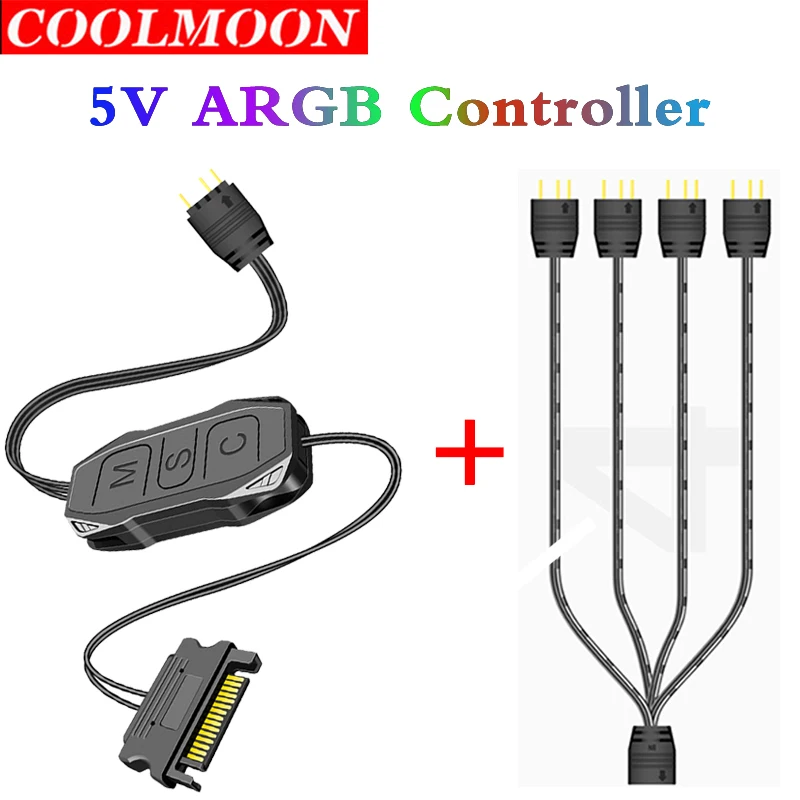 Coolmoon AR-1 rgb controller kabel 5v 3 pin 3pin zu sata argb mini controller hub adapter für pc lüfter lüfter lüfter lichtst reifen Image