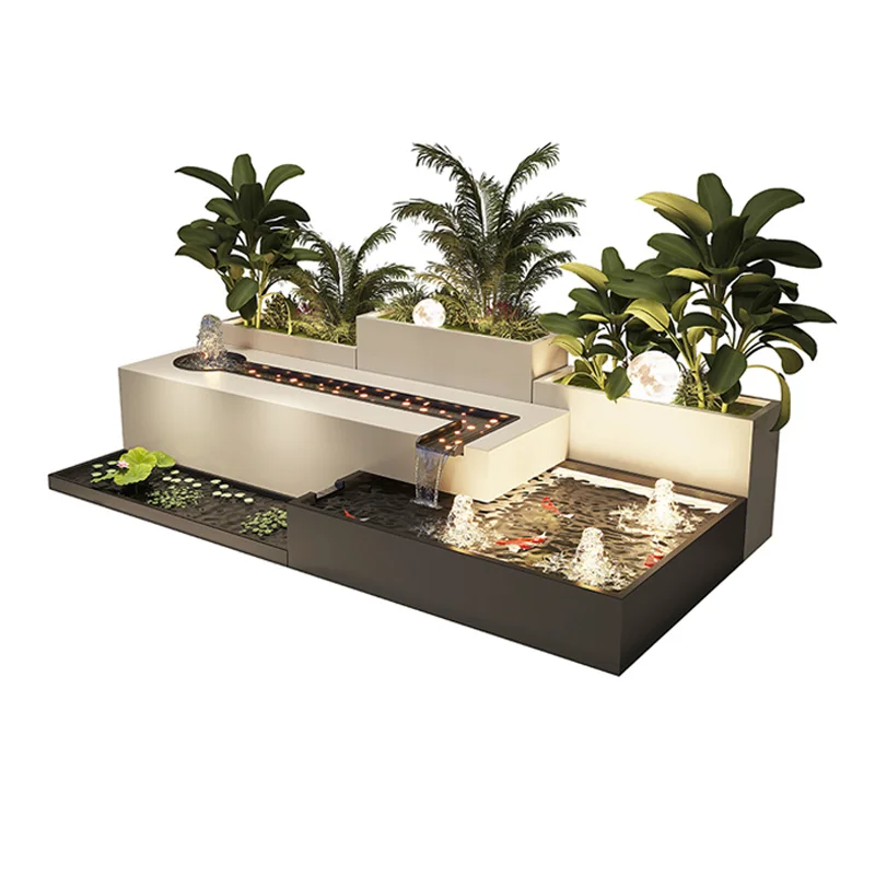 Garten Edelstahl Fischteich Landschaftsbau Brunnen Balkon Garten Wald Outdoor Wasservorhang Landschaft Wand