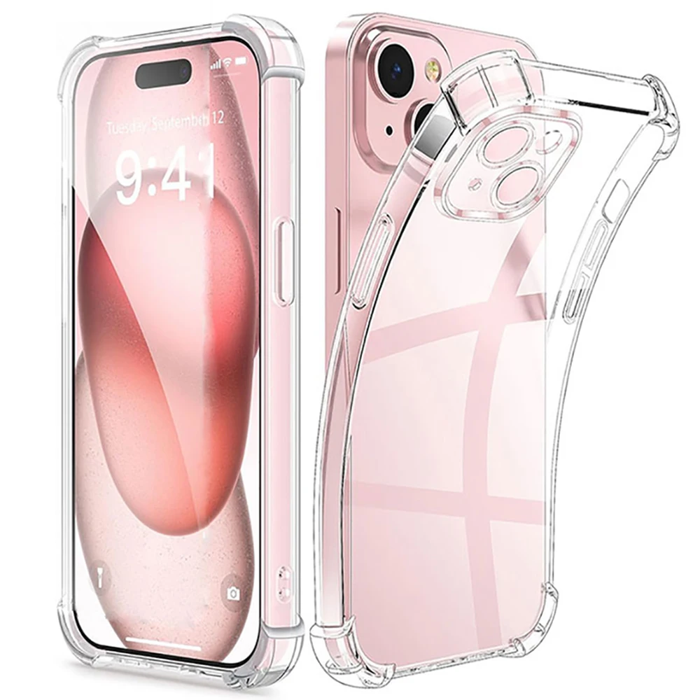 Stoßfeste, transparente Silikon-Handyhülle für iPhone 11, 12, 13, 14, 15 Pro Max, Mini-Objektivschutz, Rückseite für iPhone X XS XR 7 8 6 Image