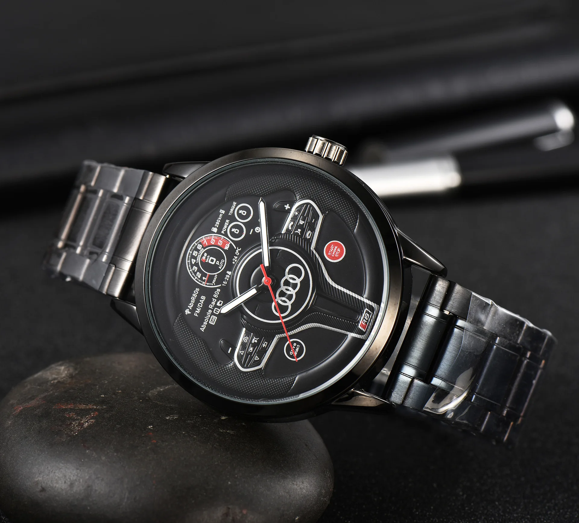 2025 klassische Audi-Quarzuhr mit drei Stiften, modische, einfache Lenkrad-Herrenuhr Image