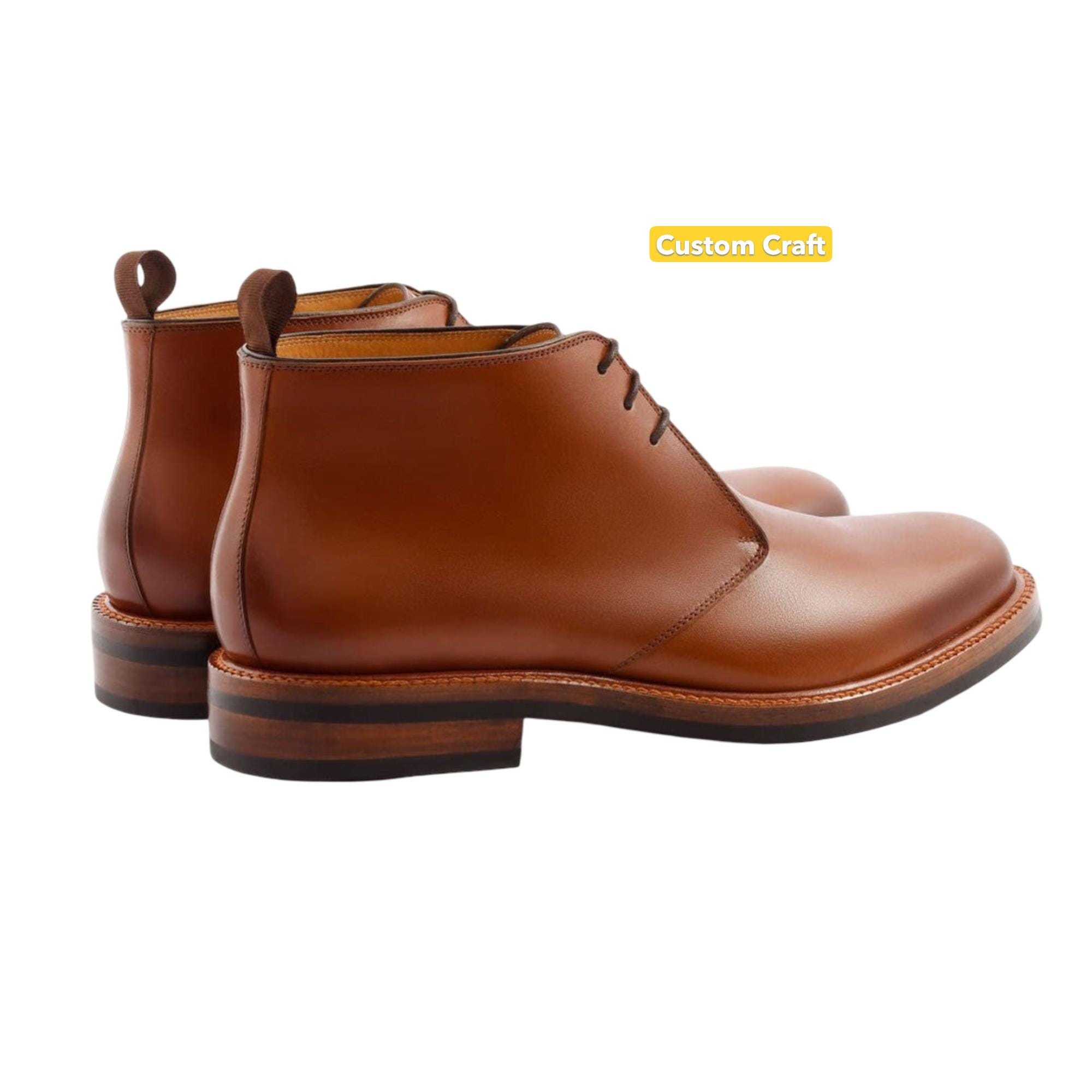 Stivaletti Chukka in pelle pieno fiore marrone fatti a mano da uomo - Stivaletti eleganti personalizzati