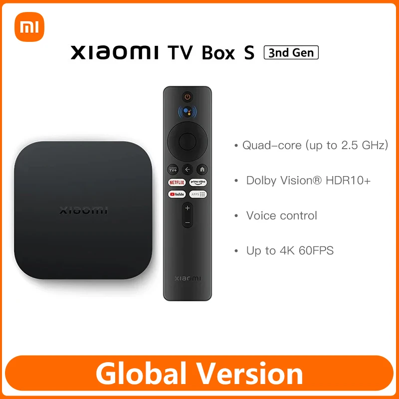 Xiaomi TV Box S Versione globale di terza generazione Lettore multimediale intelligente 4K Ultra HD Bluetooth 5.2 Wifi6 32 GB ROM Google TV Assistente Google