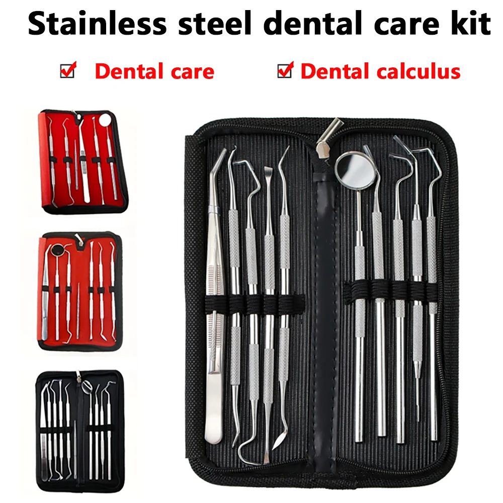 Set di pulizia per strumenti dentali in acciaio inossidabile, set di strumenti per la pulizia dei denti e l'igiene orale, set per la pulizia degli strumenti per stuzzicadenti, adatto sia