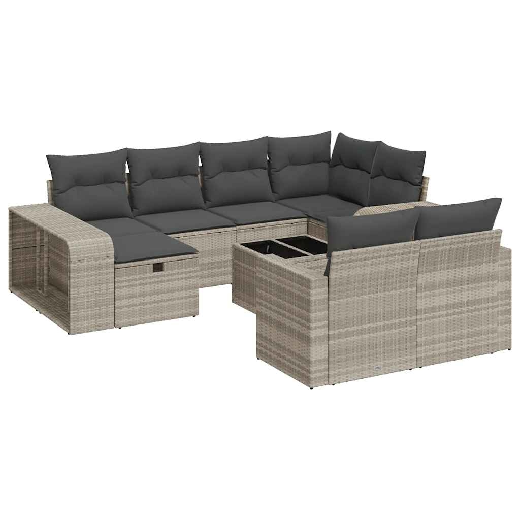 vidaXL 11-tlg. Garten-Sofagarnitur mit Kissen Hellgrau Poly Rattan Image
