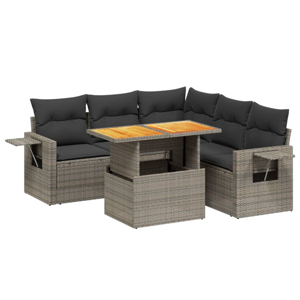 vidaXL 6-tlg. Garten-Sofagarnitur mit Kissen Grau Poly Rattan Image