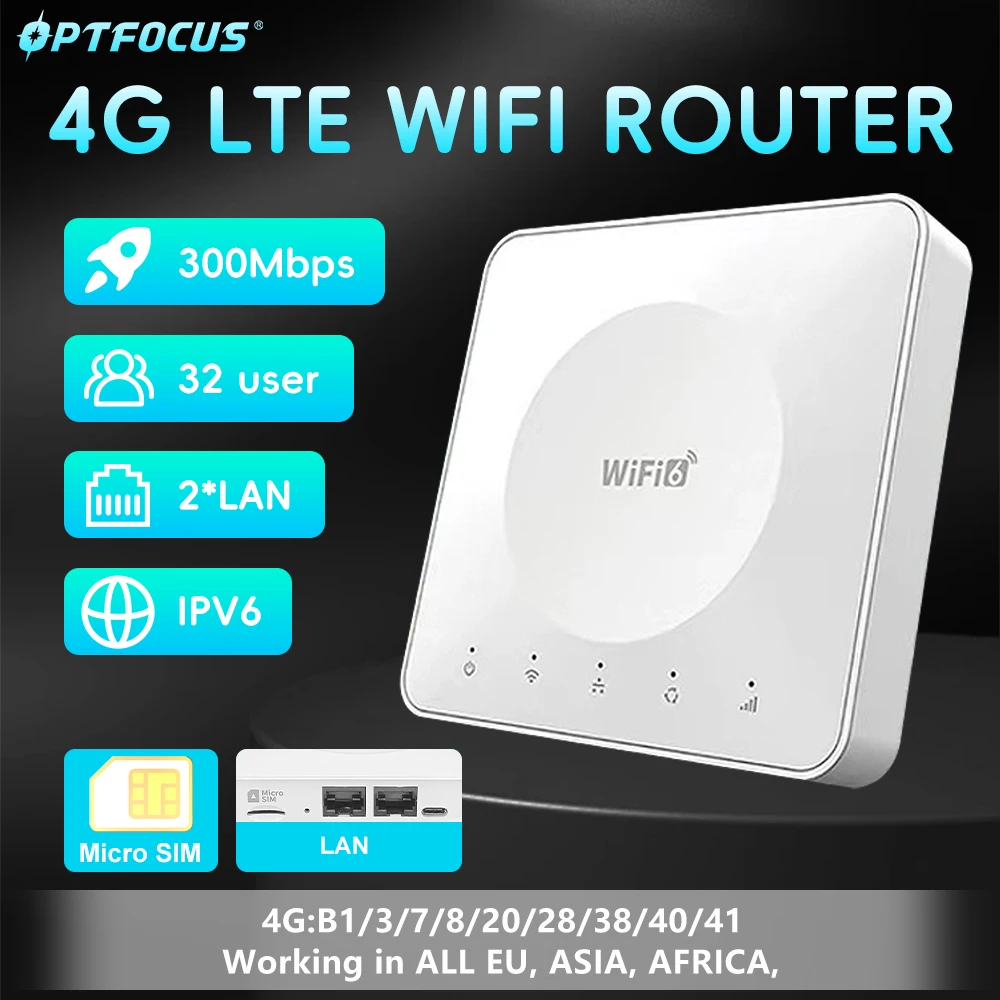 OPTFOCUS 4G LTE routeur WIFI 300Mbps WIFI6 boîte Modem 2.4Ghz routeur sans fil 2 Ports LAN point d