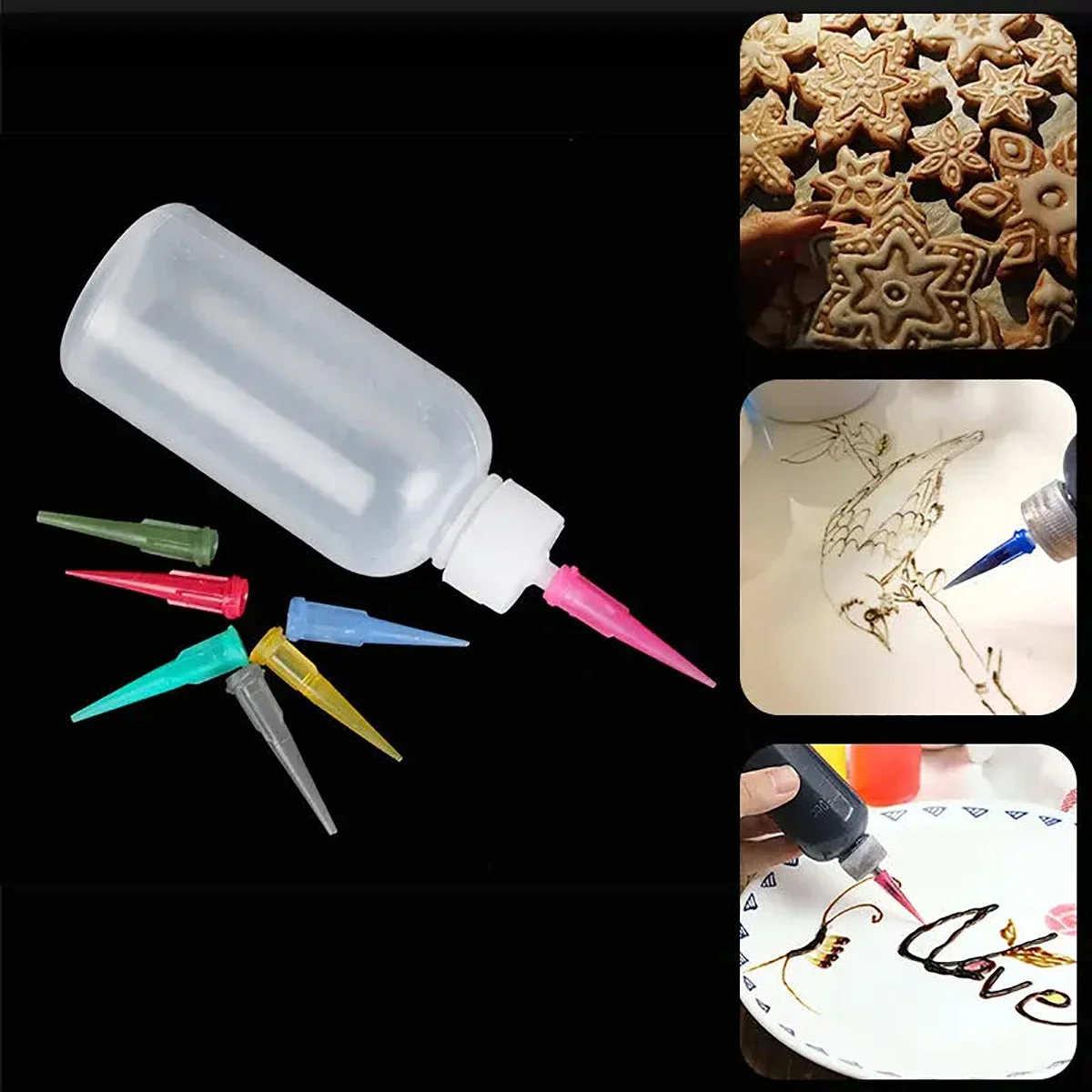 Creme Marmelade Malerei Squeeze Flaschen mit 7 Düsen Kuchen Dekor Backen Gebäck 50 ml Flasche Zeichnung Gebäck Werkzeuge Küche Zubehör Image