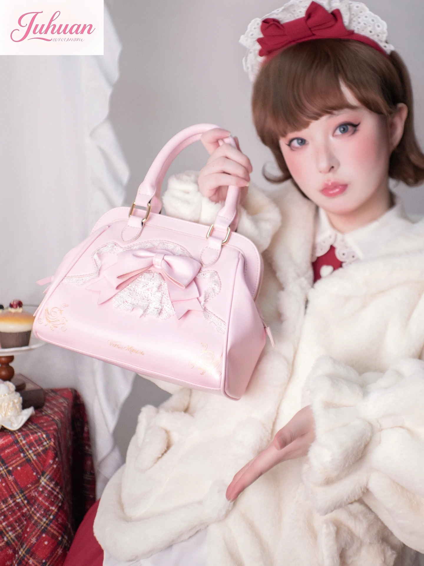 Japanische Original Antiker Stil Elegante Süße Süße Schleife Spitze Lo Damentaschen Vielseitige Lolita Hochzeitstasche Handtasche für Frauen