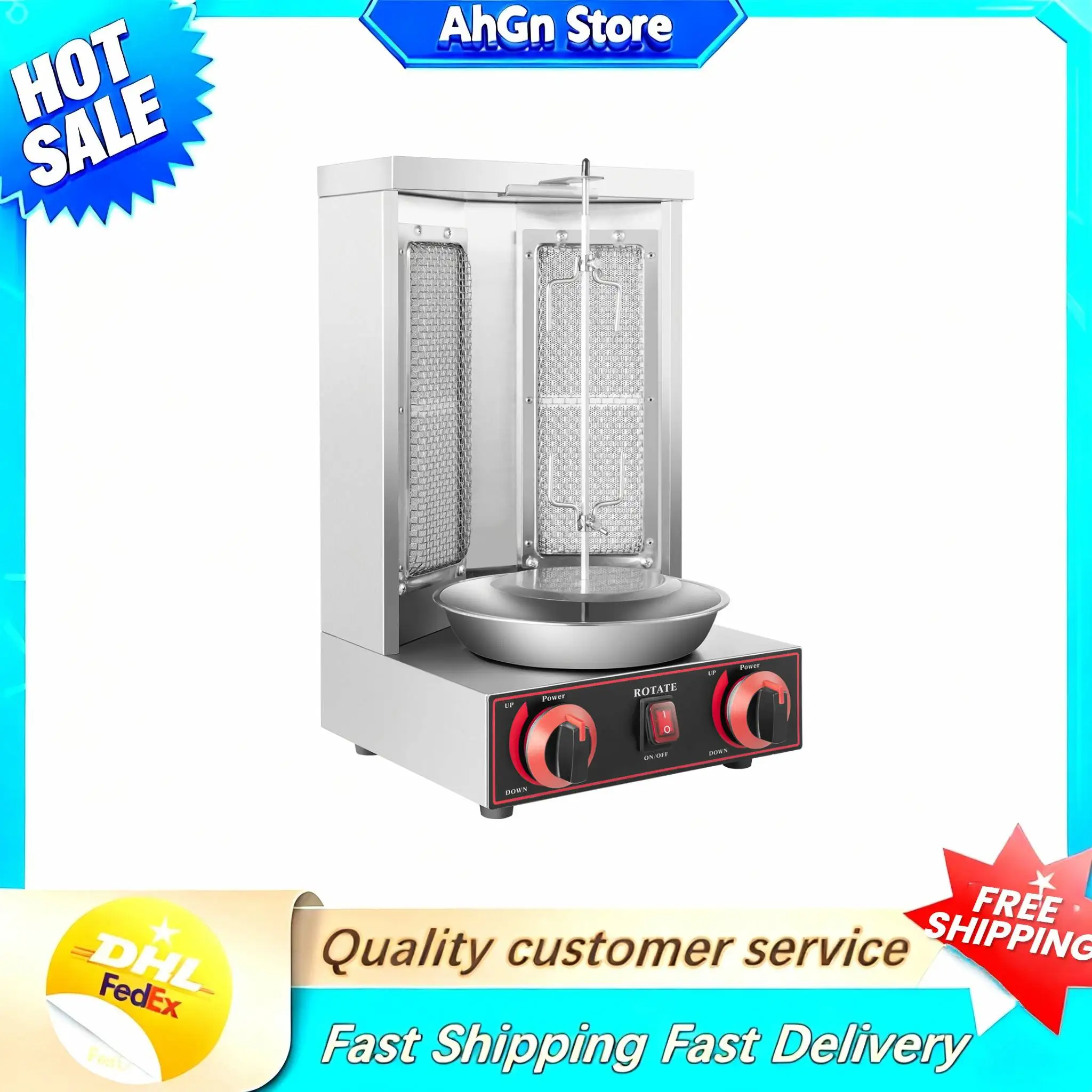 Gas-Döner-Kebab-Maschine, Grill, Braten, Grillmaschine, vertikale Shawarma-Maschine, Gyro-Ofen, Fleisch, Broiler mit 2-Brennern, Schwarz Image