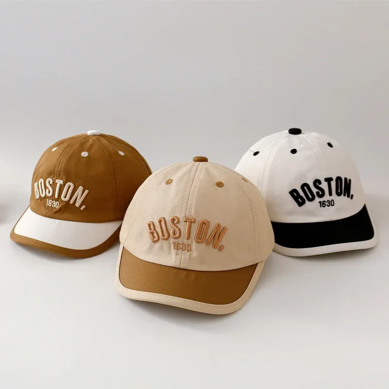 Retro Colorblock Baseballmütze für Baby Frühling Sommer Kinder Entenzungenhut Buchstaben bestickte Schirmmützen Image