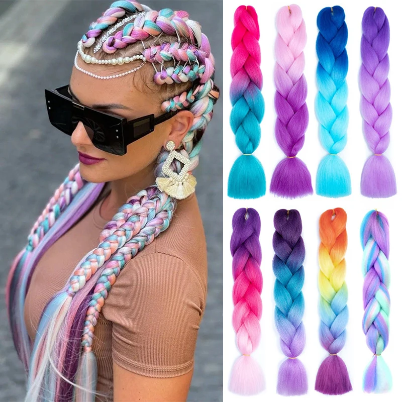 24 Zoll synthetische lange gerade Yaki Zöpfe Haar Jumbo Braid Haarverlängerung vorgedehntes Haarteil für Frauen DIY Haar Image