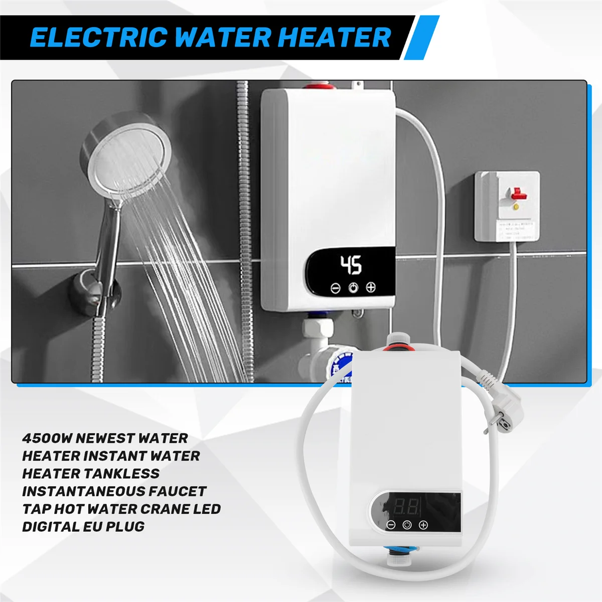 AAAL 4500W Neueste Warmwasserbereiter Durchlauferhitzer Durchlauferhitzer Wasserhahn Wasserhahn Warmwasserkran LED Digital EU Stecker Image