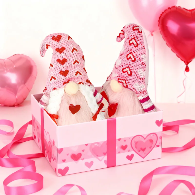 Rosa Zwerg-Weihnachtsdekorationen für den Innenbereich – 20,3 cm große handgefertigte Zwerg-Plüschpuppe, Valentinstagsgeschenk