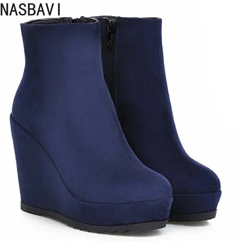 Keil Stiefeletten Frauen Schuhe Winter Herbst Mode Faux Wildleder Plattform frauen Kurze Boot Elegante Keil Schuhe Weibliche Große Größe