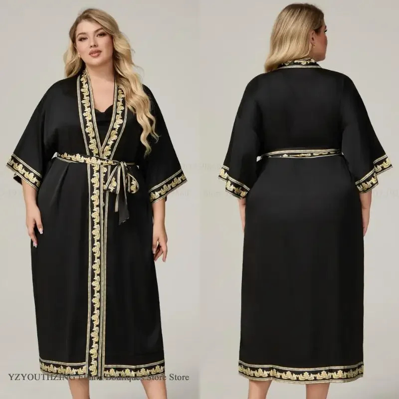 Sexy Barock Stil Nachtwäsche Kimono Kleid Bademantel Plus Größe Weibliche Lange Twinset Robe Set Nachthemd Casual Eis Seide Hause Kleid
