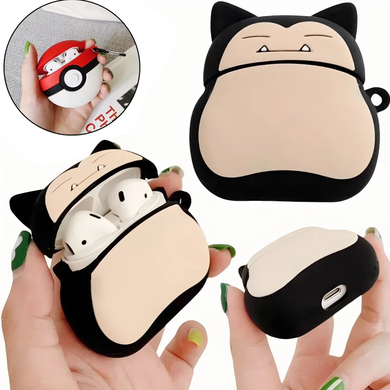Neue Snorlax-Silikonhüllen für Airpods 1 2 3 4 Pro 2, kabellose Kopfhörer-Schutzhülle mit Haken, Anti-Drop-Kopfhörer-Zubehör Image