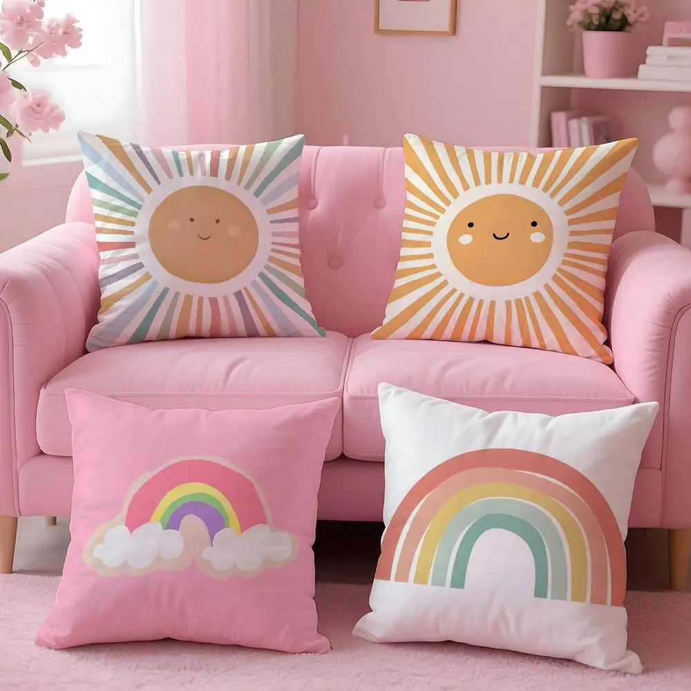 Cartoon Regenbogen Sonne Kissen Fall Muster Gedruckt Kissenbezug Für Wohnzimmer Sofa Kissen Abdeckung & Schlafzimmer Dekor Image