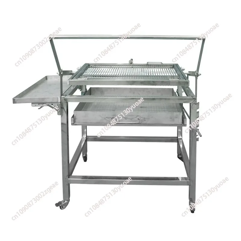 Tragbarer, universeller, verstellbarer, zusammenklappbarer Edelstahlkorb für den Außenbereich, Netz, rotierender Holzkohle-Flip-Fleisch-BBQ-Grill Image