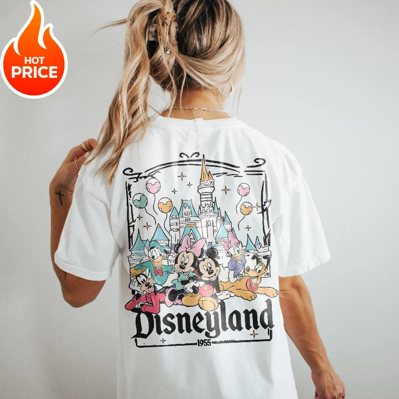 2023 neue Disney Mickey Maus Junge Mädchen Sommer T-Shirt Familie Eltern-kind-Kleidung Übergroßen Casual Lose Männer Frauen Kurzarm t Image