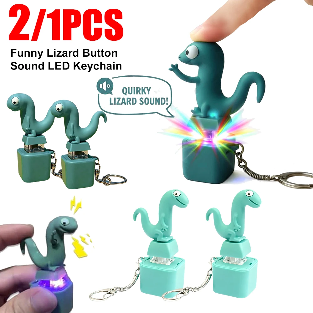 1-2PCS Lustige Eidechse Taste Sound Schlüsselbund Wiederaufladbare Clicking Stimme LED Licht Schlüsselanhänger Stress Relief Clicker Schlüssel ring Anhänger Image