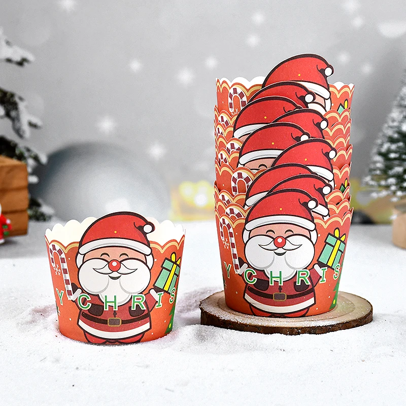 20/10Pcs Weihnachten Cupcake Wrapper Elch Mit Kuchen Topper Santa Claus Schneemann Backen Muffin Tasse Papier Liner Wraps xmas Party Decor Image