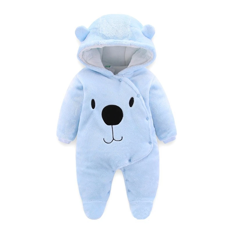 Warmer Baby-Einteiler für Herbst und Winter, süßer Katzen- und Bären-förmiger Strampler mit Kapuze und Fuß, verdickter Overall für Jungen und Mädchen Image