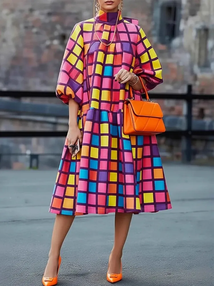 L-4XL Plus Größe Kleidung Kleider Frauen Roben Frühling Sommer 3/4 Hülse Street Style Casual 3XL 4XL Große Größe Midi Kleid Oversize