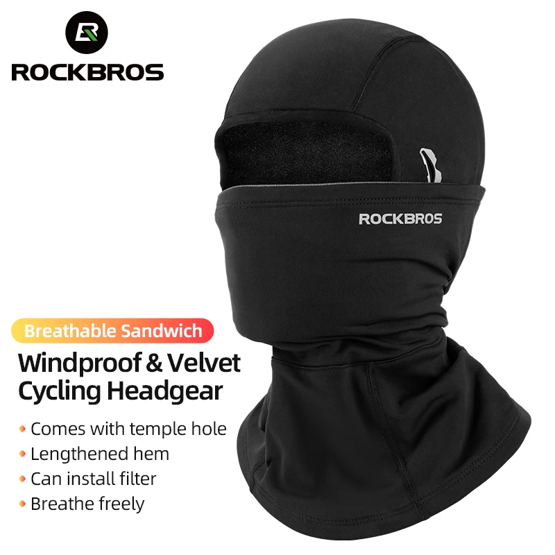 ROCKBROS Winter-Radkappen, Vollgesichtsmaske, atmungsaktiv, winddicht, Fleece, Fahrrad-Halsabdeckung, Schal, Maske, Skifahren, Motorrad, Fahrrad, Hut Image