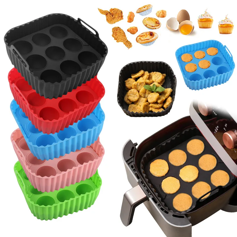 2-teiliges Silikon-Heißluftfritteuse-Einlage-Set & Muffinformen-Set Wiederverwendbare Backformen Antihaft-Cupcake-Formen für Heißluftfritteuse Kochutensilien Image