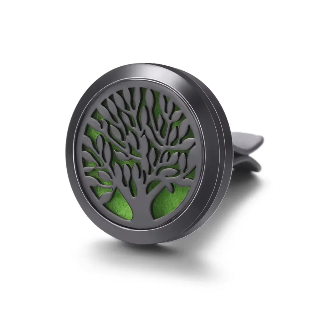 Neue All Black Baum des Lebens Aromatherapie Auto Lufterfrischer Clip Edelstahl Auto Ätherisches Öl Diffusor Medaillon Parfüm Anhänger Image