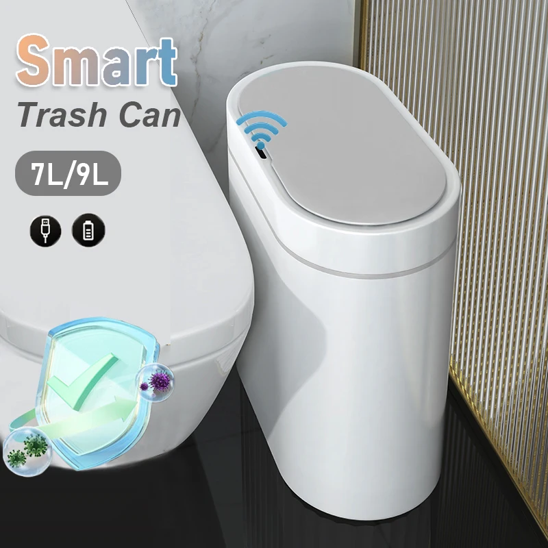 Smart Mülleimer Schmal 7/9L Wasserdicht Badezimmer Wc Mülltonne Küche Körbe Mülleimer Automatische Sensor Mülleimer Papierkorb
