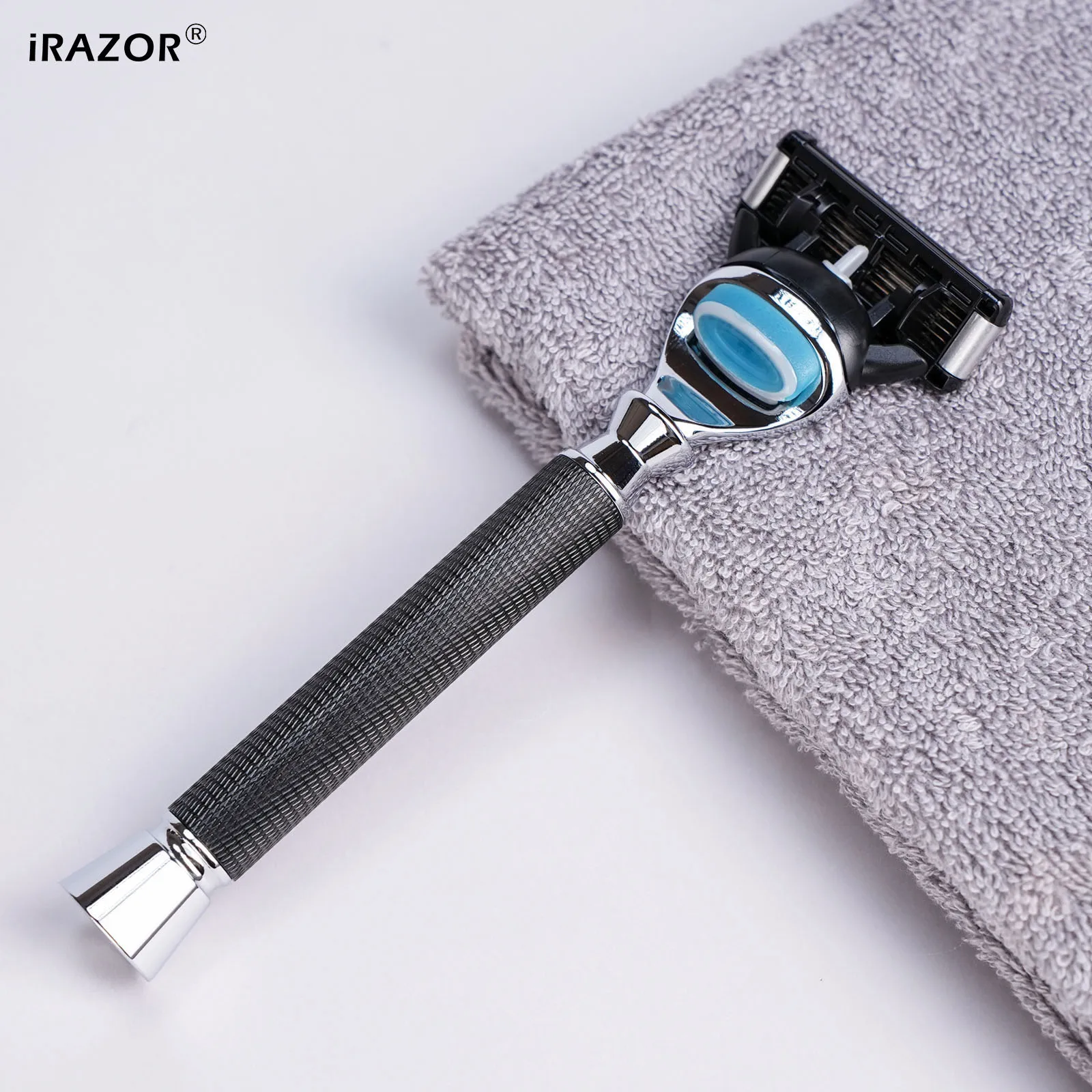 iRAZOR Premium 5-Blade Fusion Sicherheitsrasierer, manueller Rasierer für Männer, Friseur, Bartpflege-Werkzeug, schwarzer strukturierter Griff, Geburtstagsgeschenk