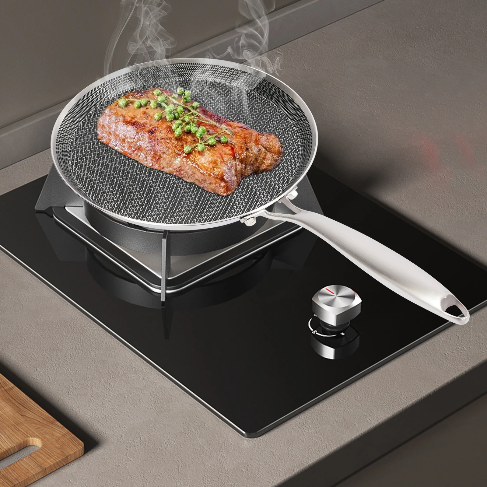 11-Zoll-Kochpfanne, Krepppfanne aus Edelstahl, einseitiger Wabenprozess + Antihaftbeschichtung, passend für verschiedene Öfen Image