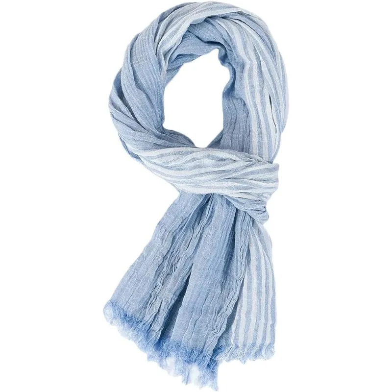 NEUE REHJJDFD Männer Gestreiften Baumwolle Leinen Schal Männlich Warme Quaste Schals Schal Dünne Casual männer Schal Blau