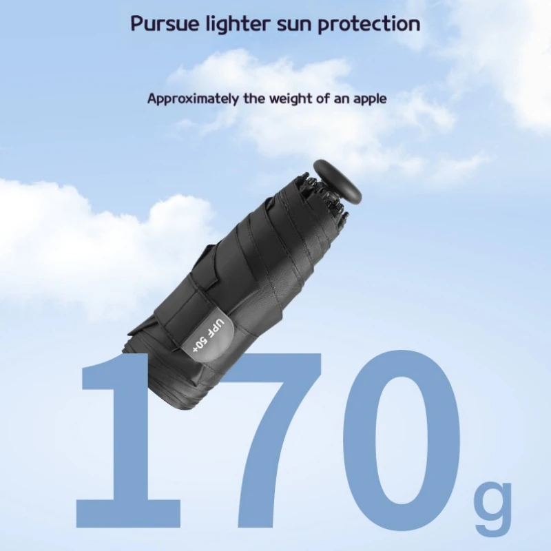 170 g flacher Damen-Sonnenschutz-Sonnenschirm, 50 % Rabatt, UV-Schutz, sonniger und regnerischer Taschen-Regenschirm mit doppeltem Verwendungszweck, tragbarer Sonnenschirm Image