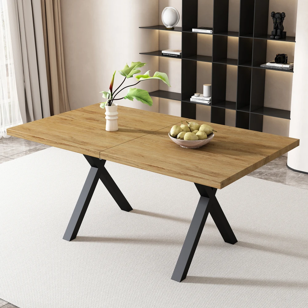 Esstisch, gekreuztes Design, rechteckiger Esstisch, Couchtisch, moderner, einfacher Esstisch aus Schmiedeeisen, 140 x 80 x 76 cm