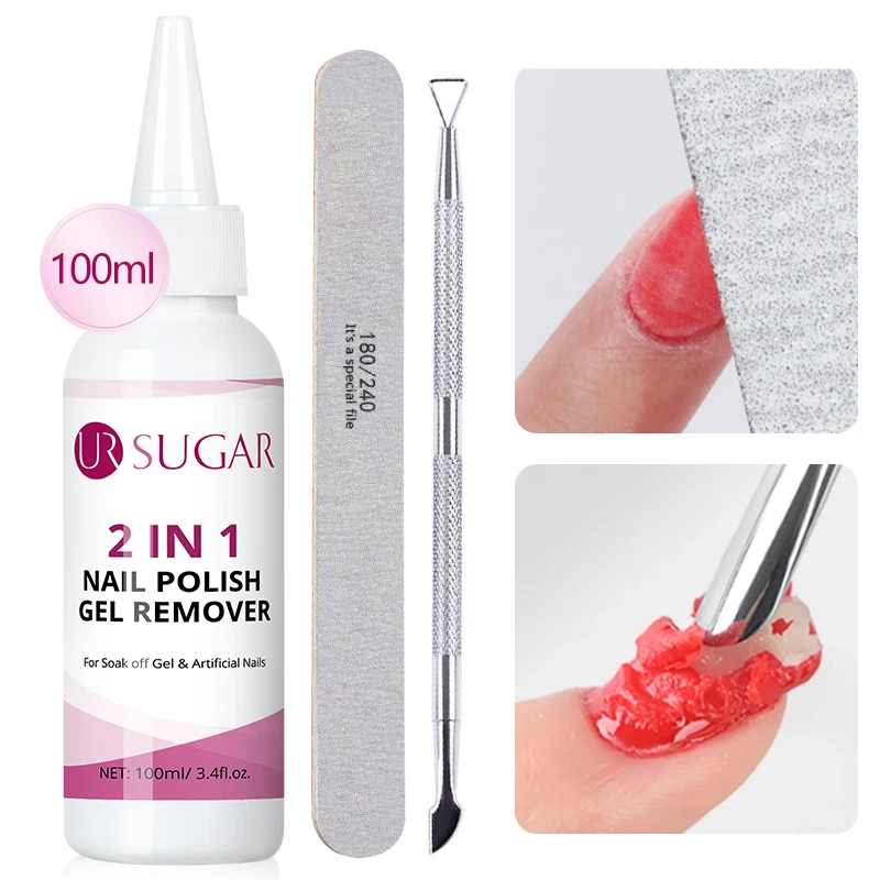 UR SUGAR 2 IN 1 Nagellack-Gel-Entferner, 100 ml, Nagelkleber-Entferner, schneller Gel-Entferner, leicht zu erweichen, Werkzeugsätze zum Entfernen von falschen Nagelspitzen Image