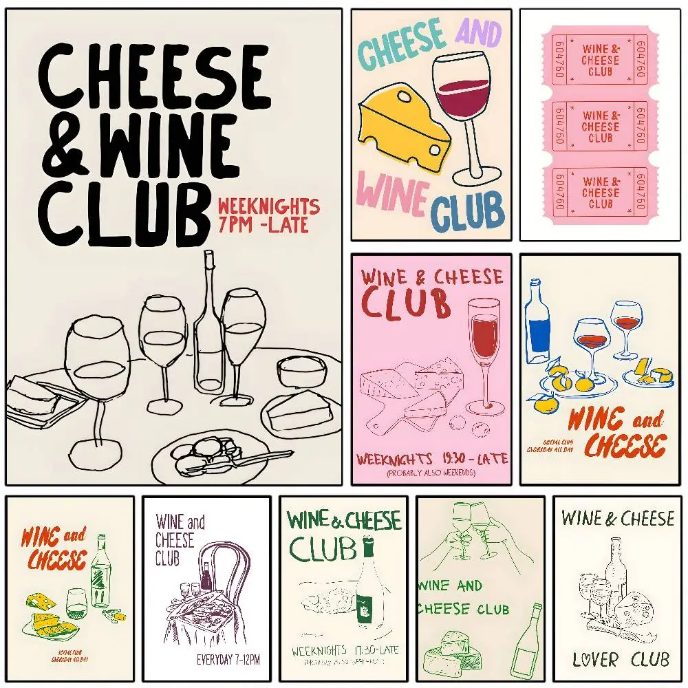 Wine And Cheese Club Kunstdruck, Poster, Druck, Selbstpflege, Wandkunst, Leinwandgemälde für Wohnzimmer, Schlafzimmer, Heimdekoration Image