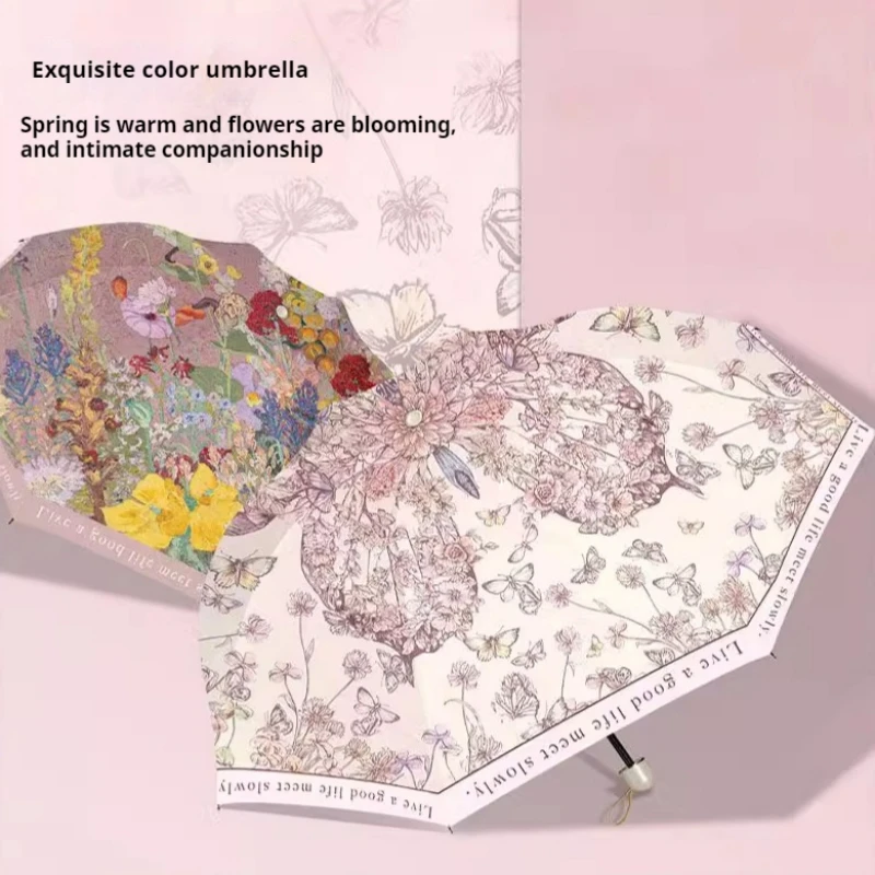 UV-beständiger und regen resistenter Sonnenschirm mit doppeltem Verwendung zweck, kompakter und tragbarer Sonnenschirm aus chinesischem Ölgemälde Image